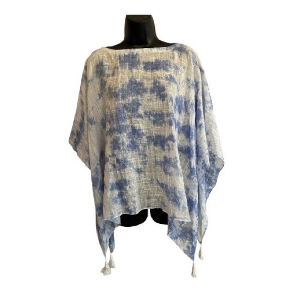 NWT J ill Blue and White Women's Poncho One Size. - Picture 2 of 12